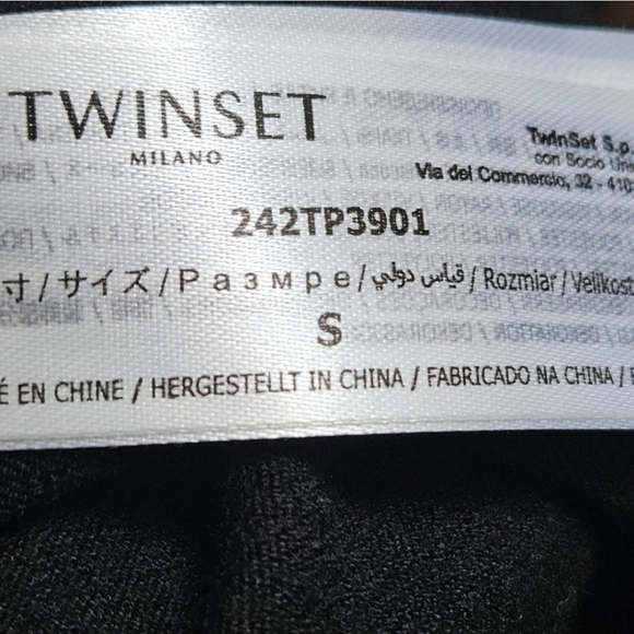 TWINSET MILANO MOCK NECK FEATHER SHORT SLEEVE BLACK SHIRT SIZE SMALL - Picture 13 of 15